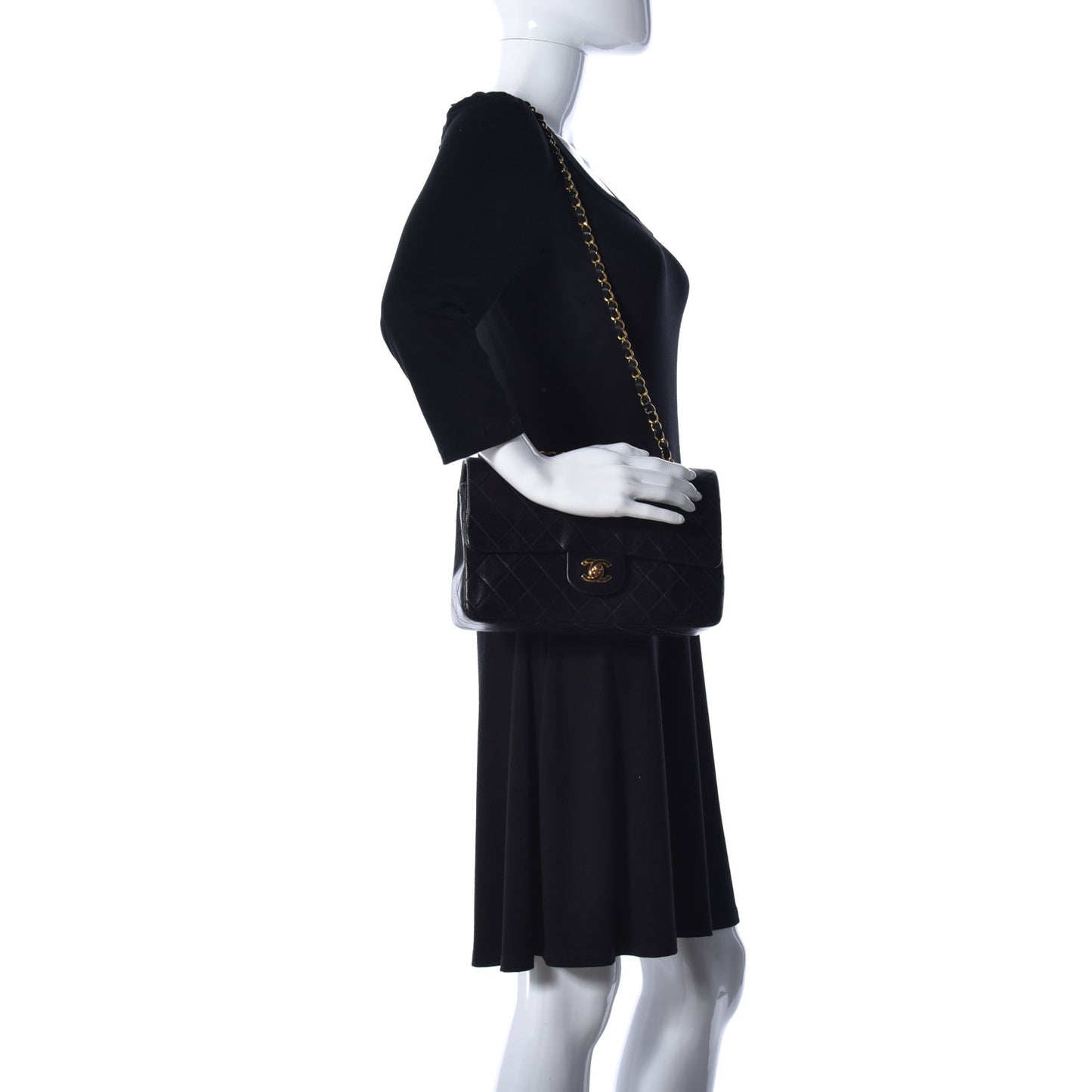Lambskin Quilted Medium Double Flap Black