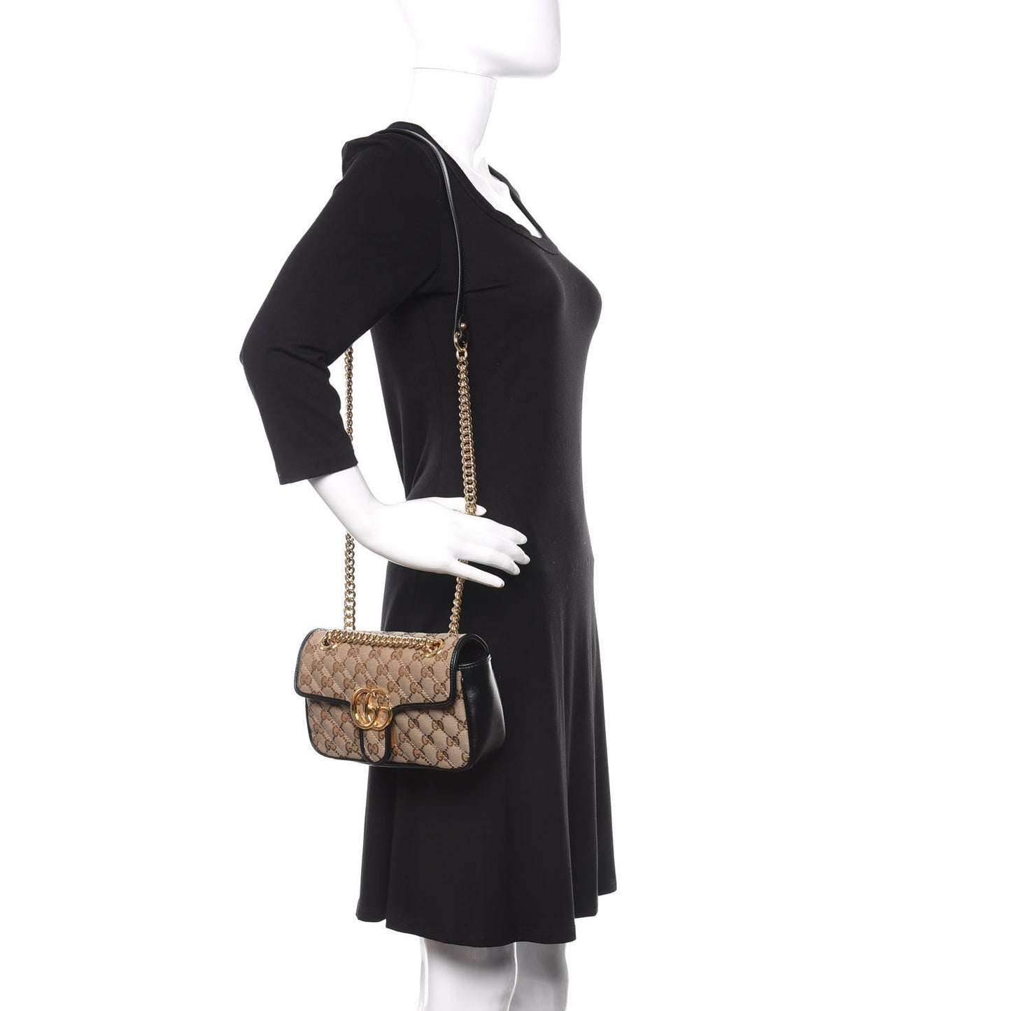 Monogram Matelasse Diagonal Mini GG Marmont Shoulder Bag Beige Black