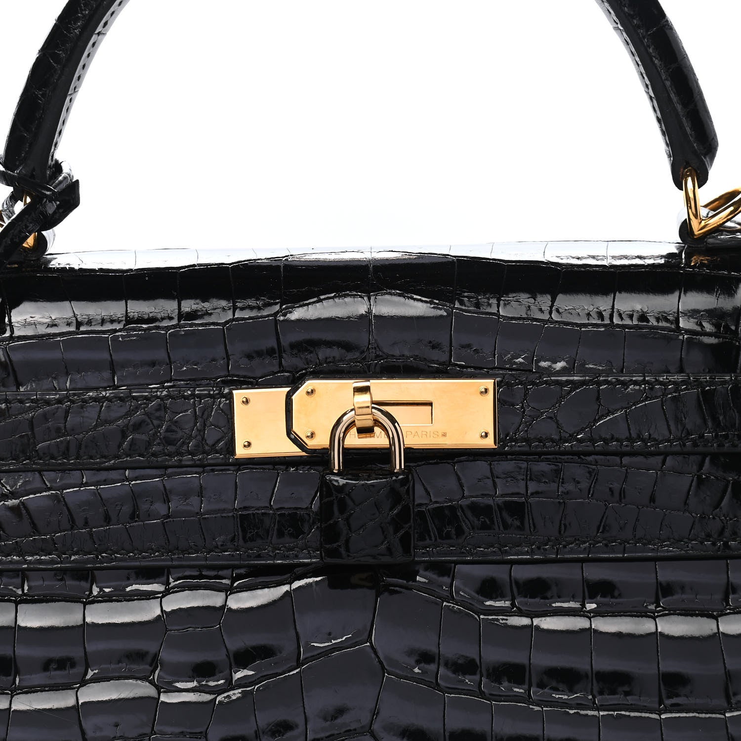 Hermes Shiny Niloticus Crocodile Kelly Sellier 32 Black 10 of 10