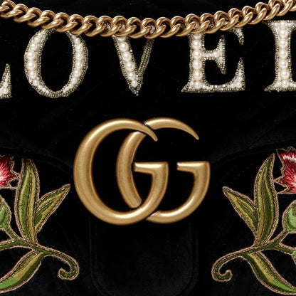 Gucci Velvet Matelasse Loved Embroidered Medium GG Marmont Shoulder Bag Black 9 of 11