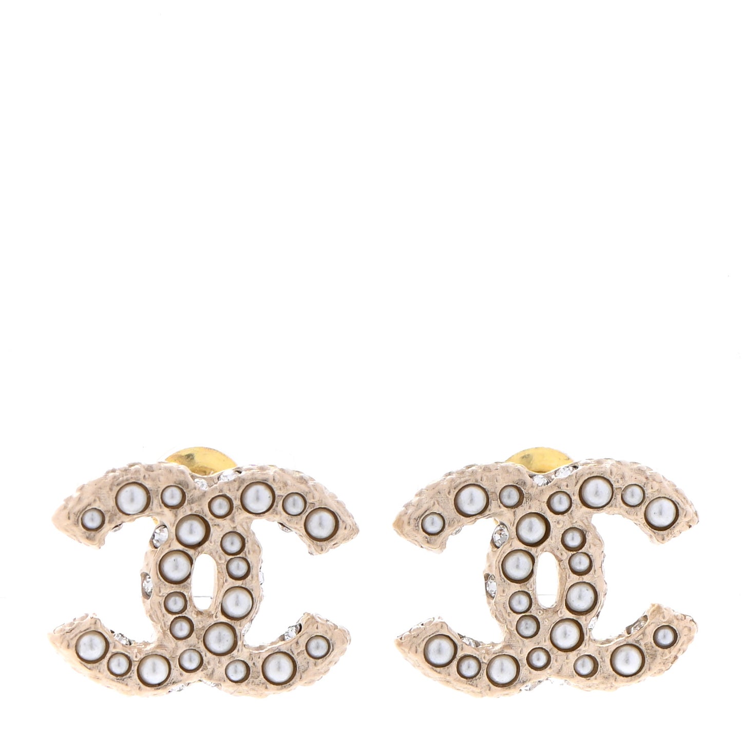 Pearl Crystal CC Earrings Light Gold