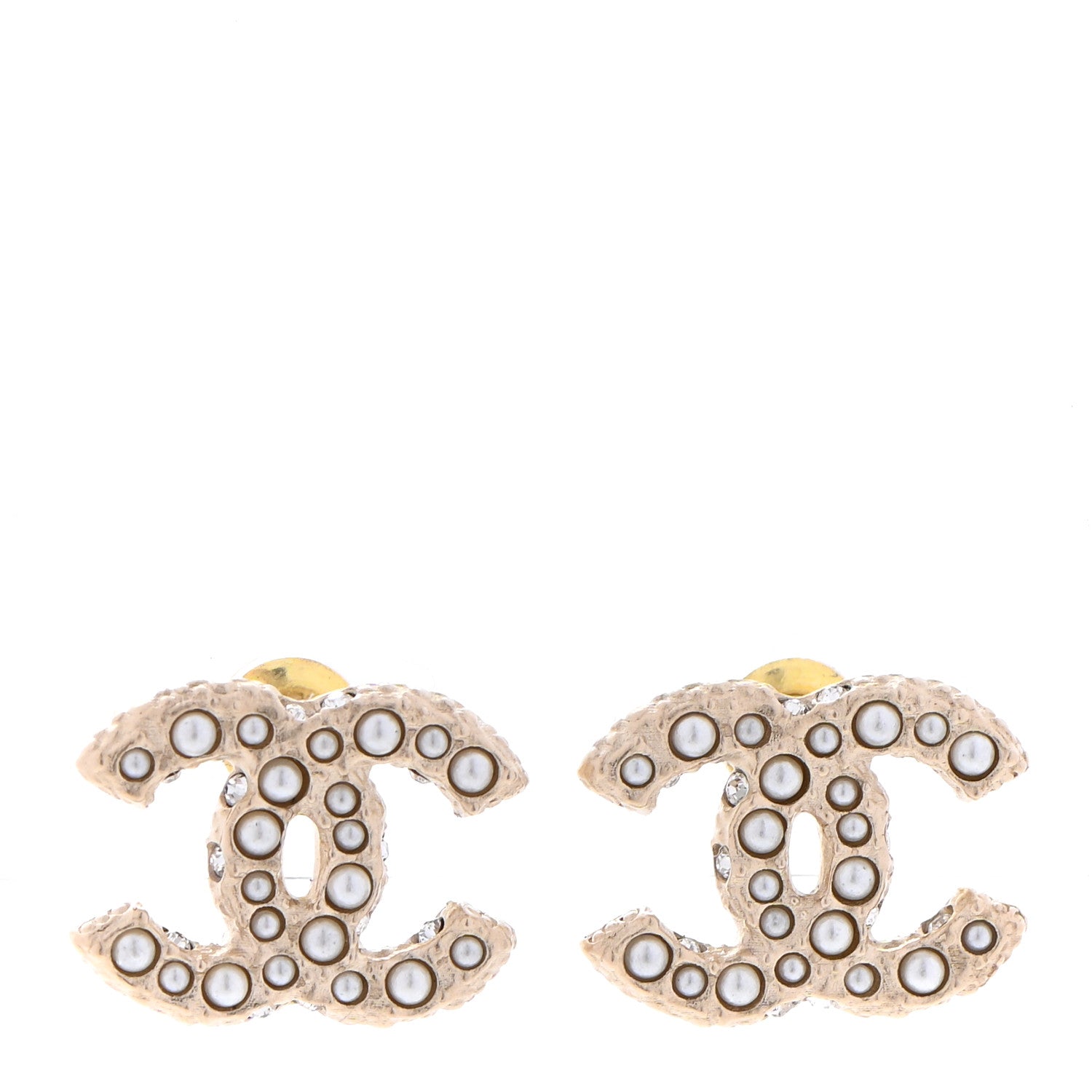 Chanel Pearl Crystal CC Earrings Light Gold 1 of 4