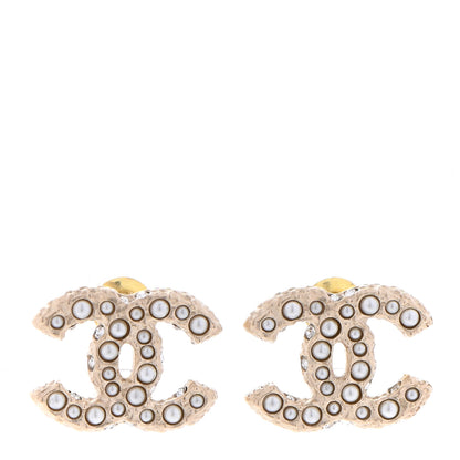 Chanel Pearl Crystal CC Earrings Light Gold 1 of 4