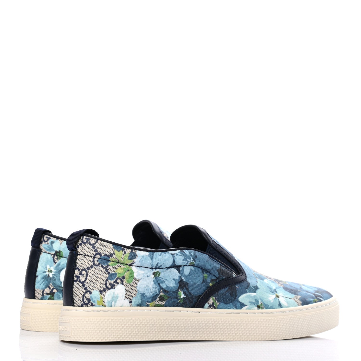 Gucci GG Supreme Monogram Blooms Mens Dublin Slip On Sneakers 6 Beige Blue Navy 4 of 8