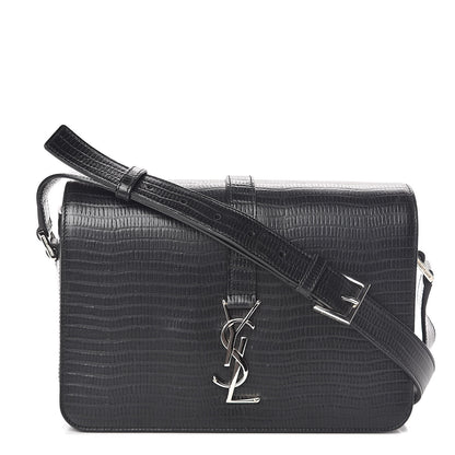 Saint Laurent Lizard Calfskin Embossed Classic Medium Monogram Universite Bag Black 1 of 8