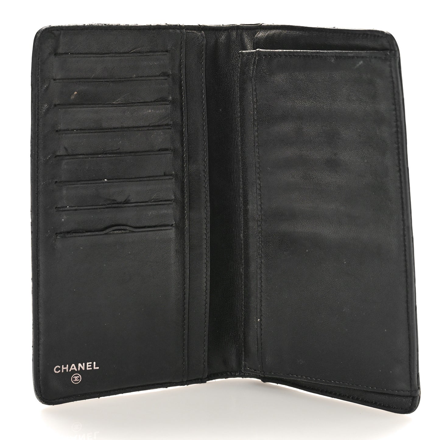 Patent Calfskin Quilted Yen Wallet Black