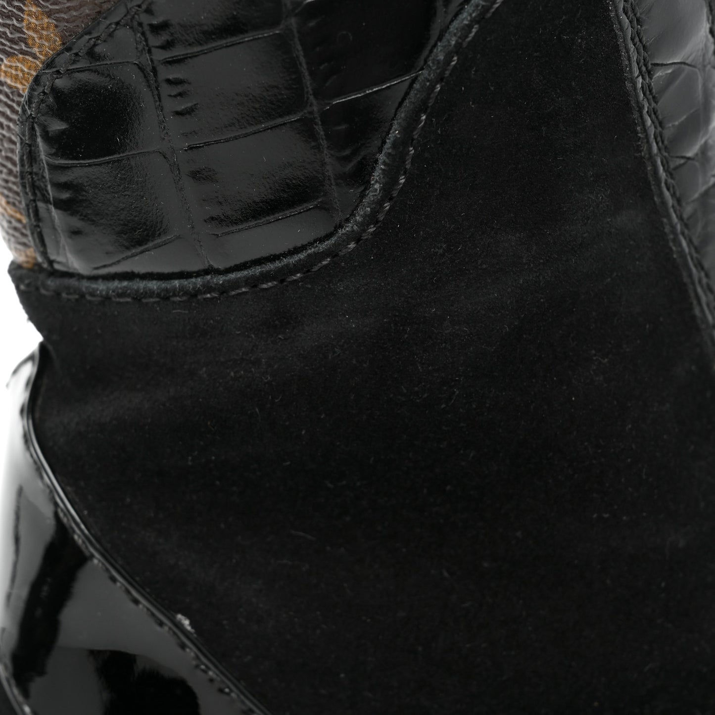 Suede Calfskin Crocodile Embossed Patent Monogram Laureate Platform Desert Boots 37 Black
