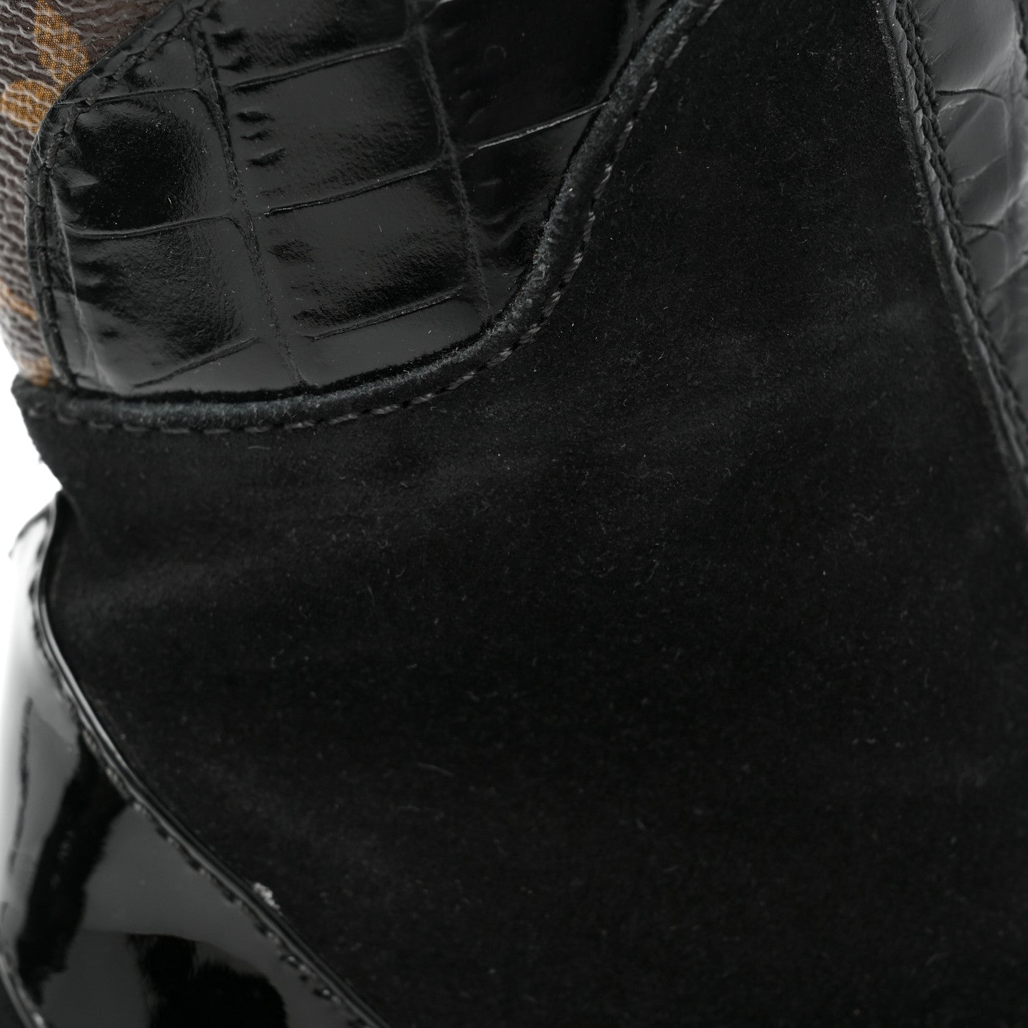 Louis Vuitton Suede Calfskin Crocodile Embossed Patent Monogram Laureate Platform Desert Boots 37 Black 11 of 14