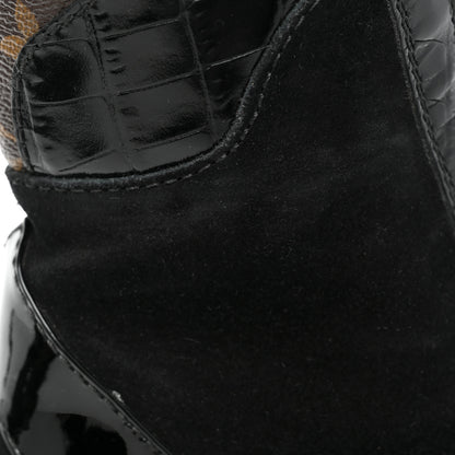 Louis Vuitton Suede Calfskin Crocodile Embossed Patent Monogram Laureate Platform Desert Boots 37 Black 11 of 14