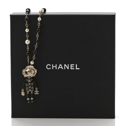 Chanel Gripoix Poured Glass Crystal Bead Pearl CC Lion Pendant Necklace Black Gold 6 of 6
