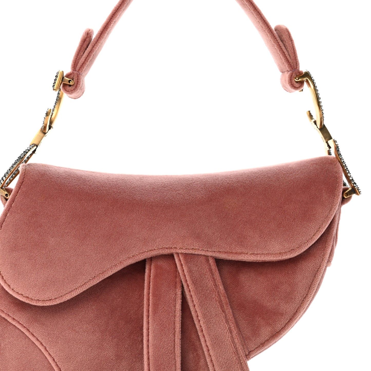 Velvet Crystal Mini Saddle Bag Pink
