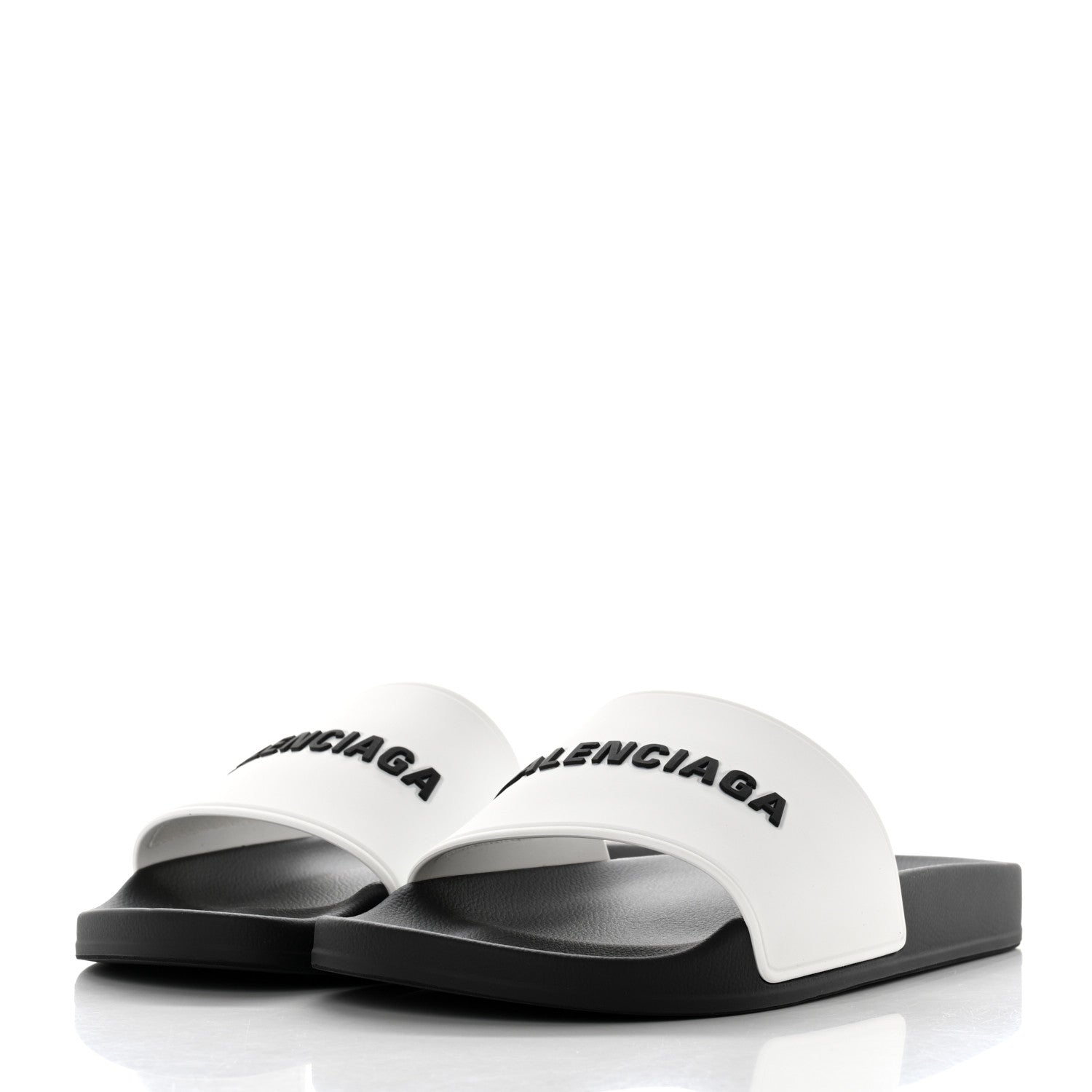 Balenciaga Rubber Mens Logo Pool Slide Sandals 42 White Black 3 of 9