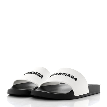 Balenciaga Rubber Mens Logo Pool Slide Sandals 42 White Black 3 of 9