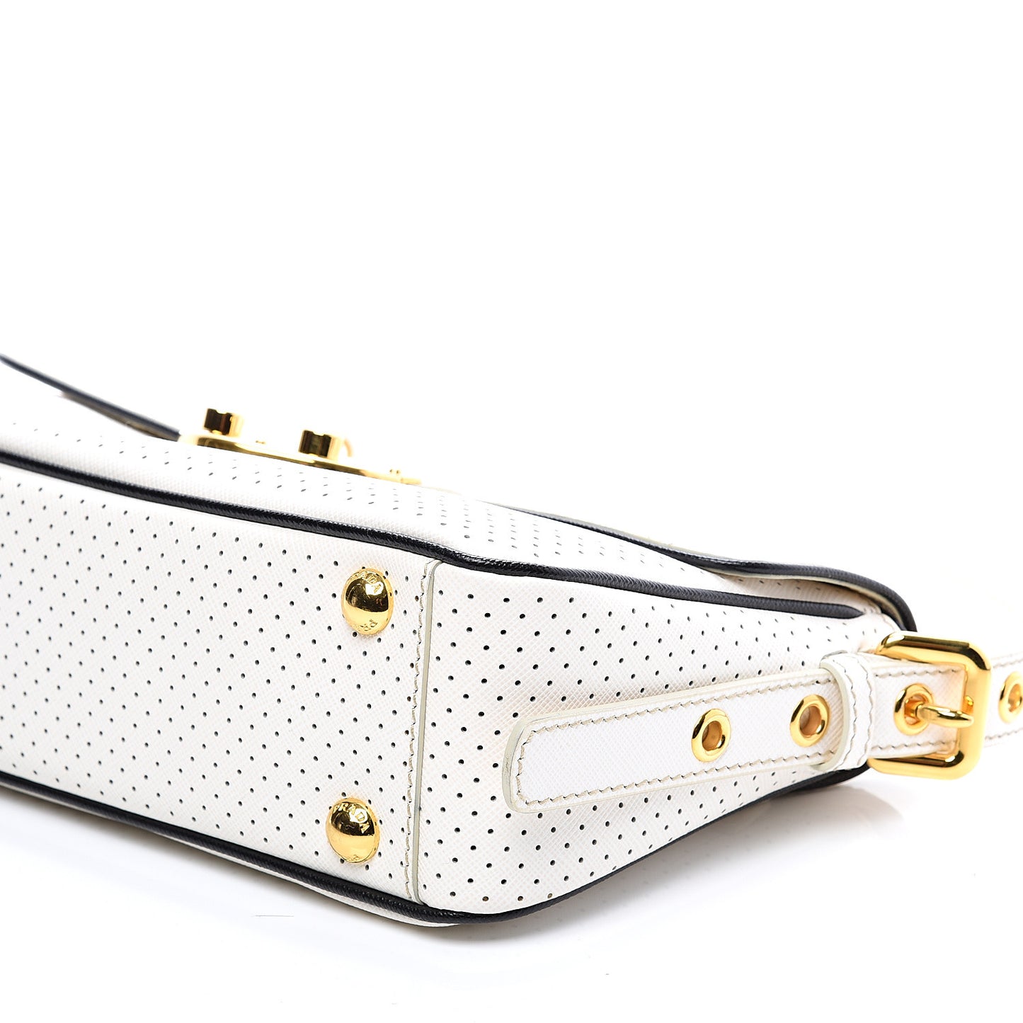 Saffiano Perforated Pushlock Flap Bag Talco Black