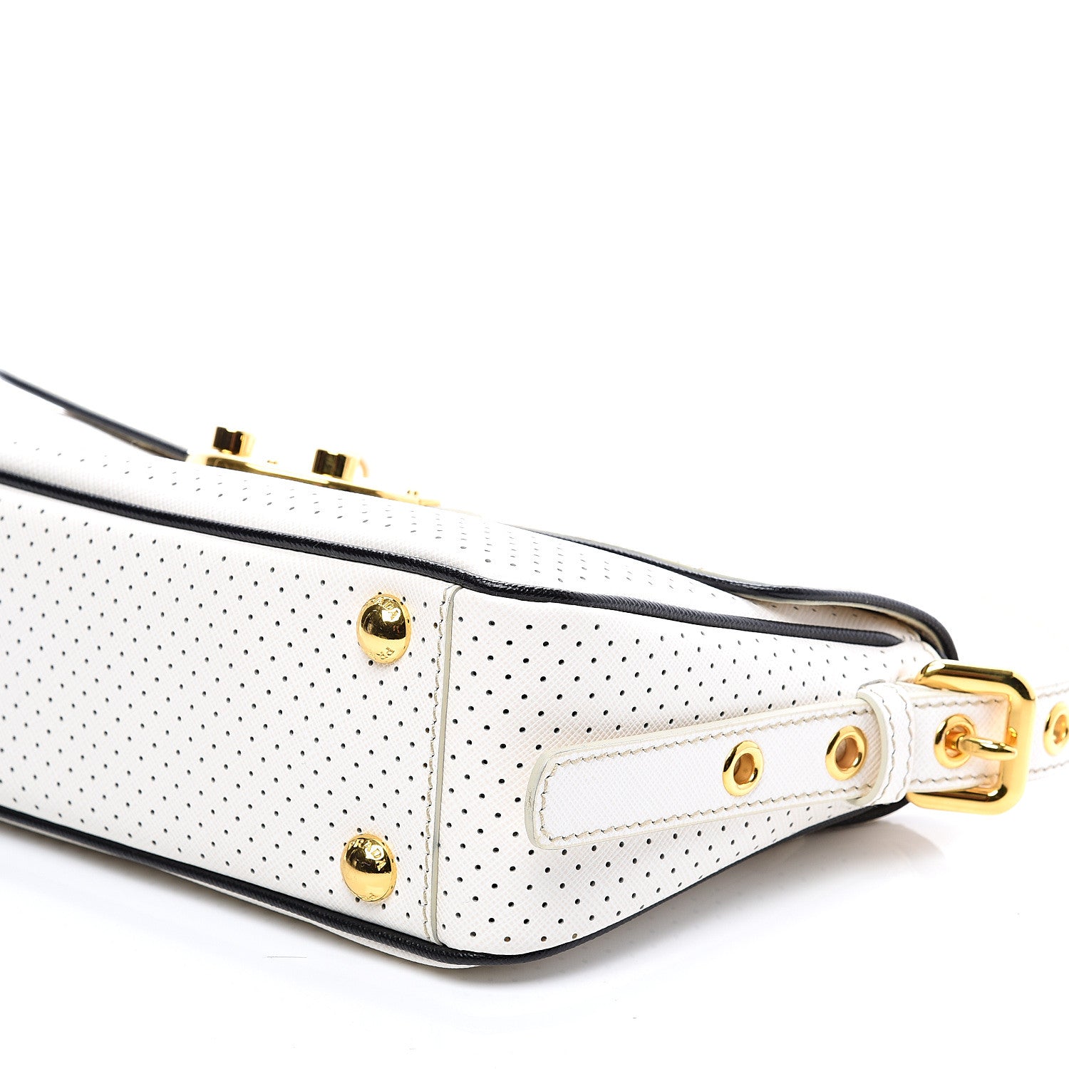 Prada Saffiano Perforated Pushlock Flap Bag Talco Black 8 of 10