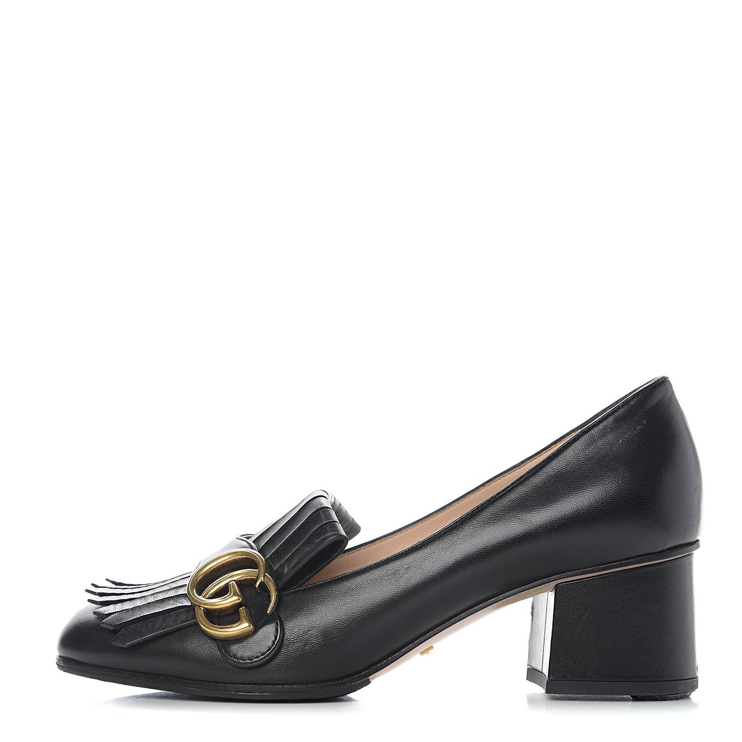 Malaga Kid GG Marmont Fringe 50mm Loafer Pumps 37.5 Black