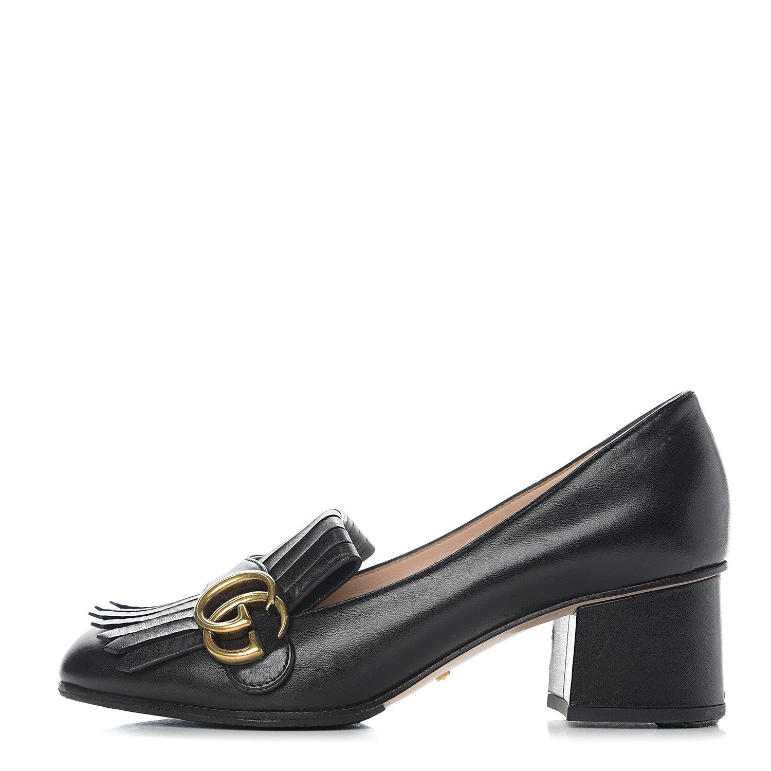 Gucci Malaga Kid GG Marmont Fringe 50mm Loafer Pumps 37.5 Black 1 of 12