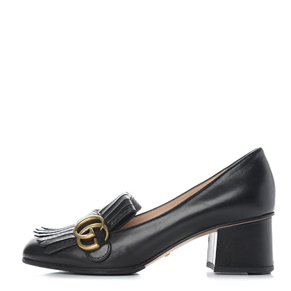 Gucci Malaga Kid GG Marmont Fringe 50mm Loafer Pumps 37.5 Black 1 of 12