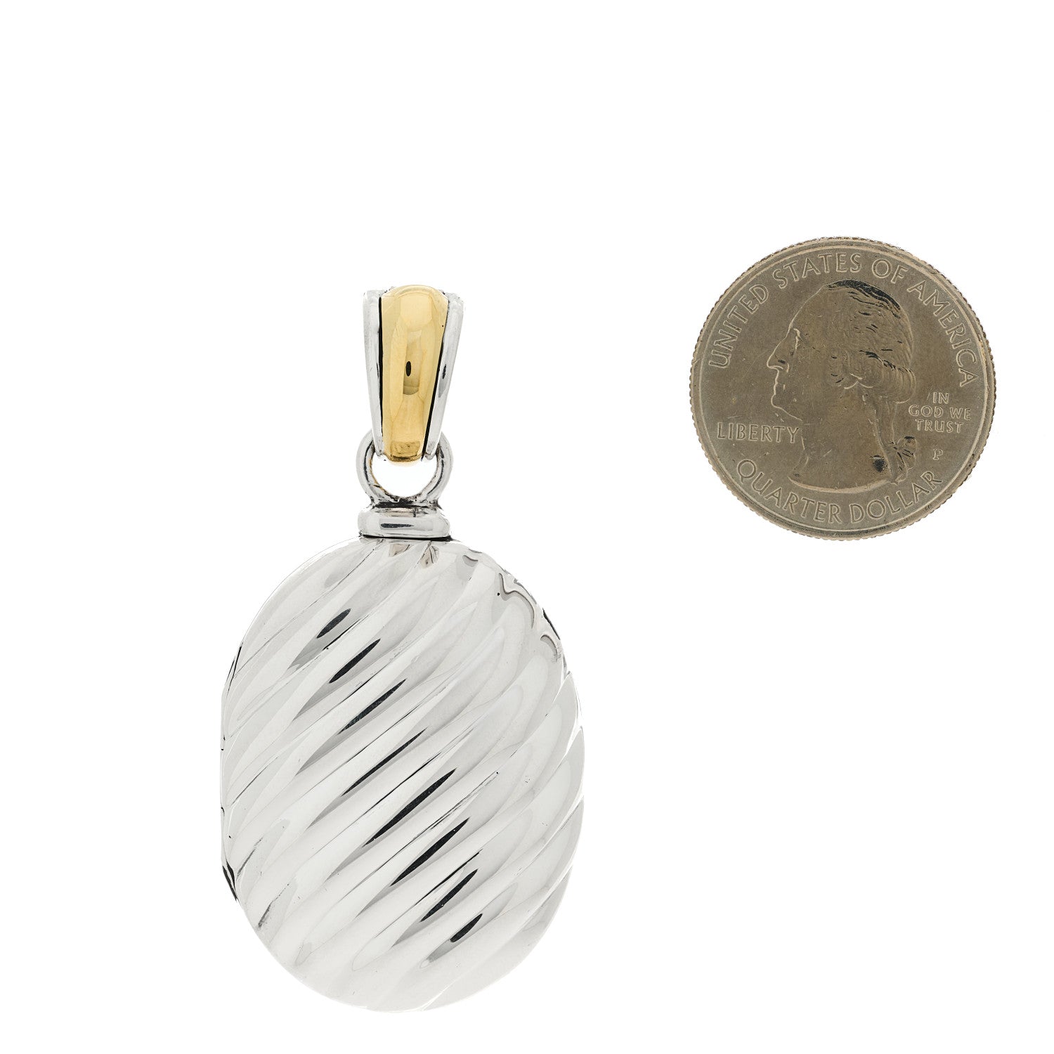 David Yurman Sterling Silver 18K Yellow Gold Sculpted Cable Oval Locket Amulet Pendant 2 of 3
