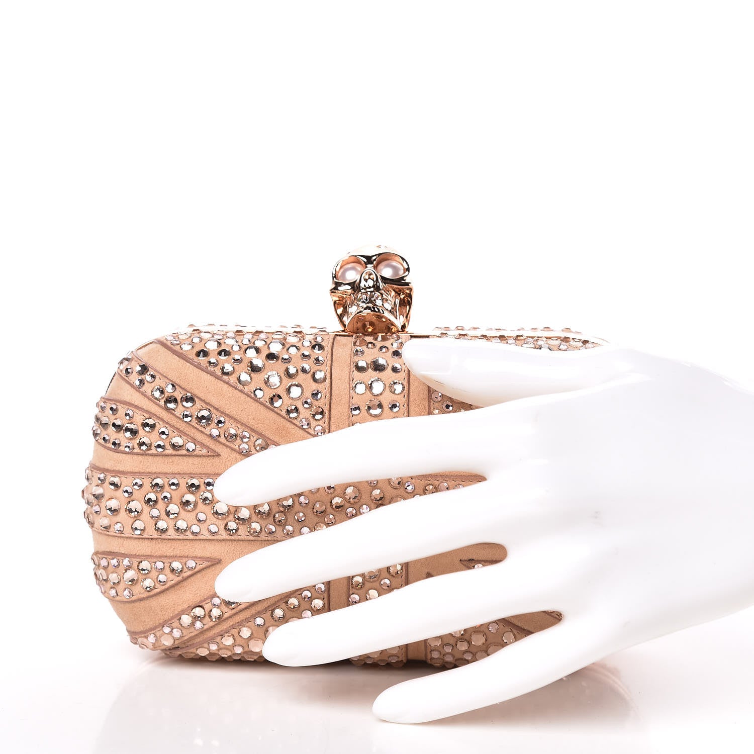 Alexander McQueen Suede Crystal Britannia Skull Box Clutch Pink 2 of 9