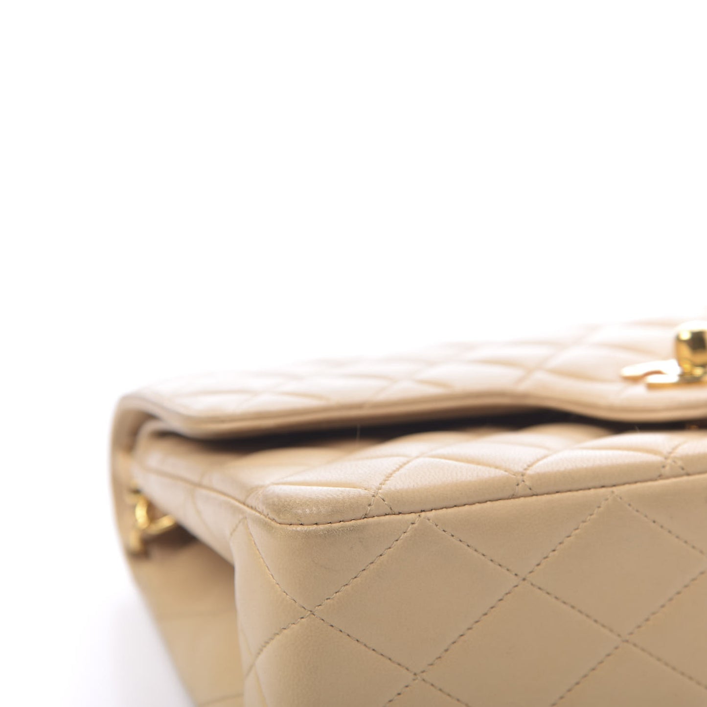 Lambskin Quilted Small Double Flap Beige