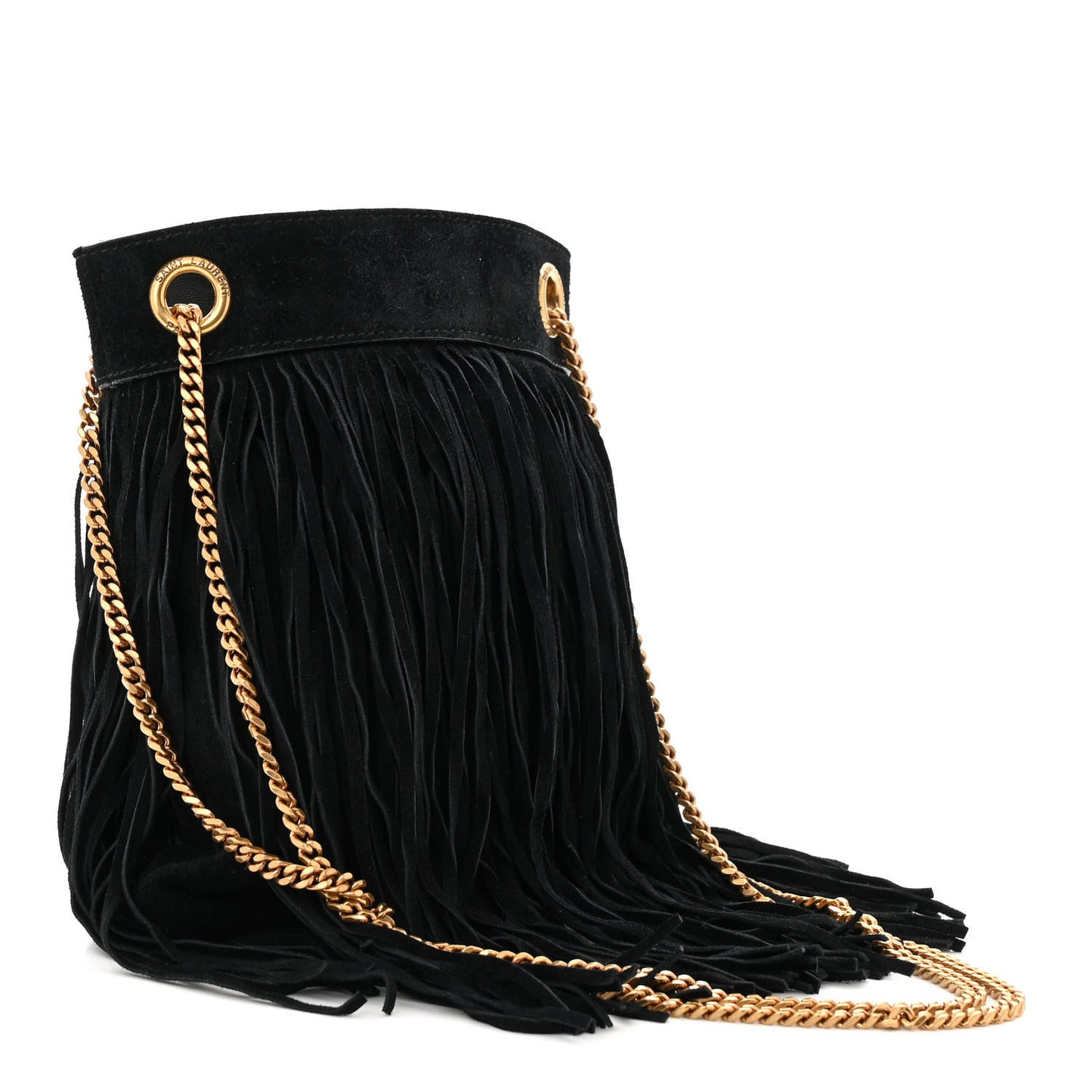 Calfskin Small Grace Fringed Hobo Bag Black