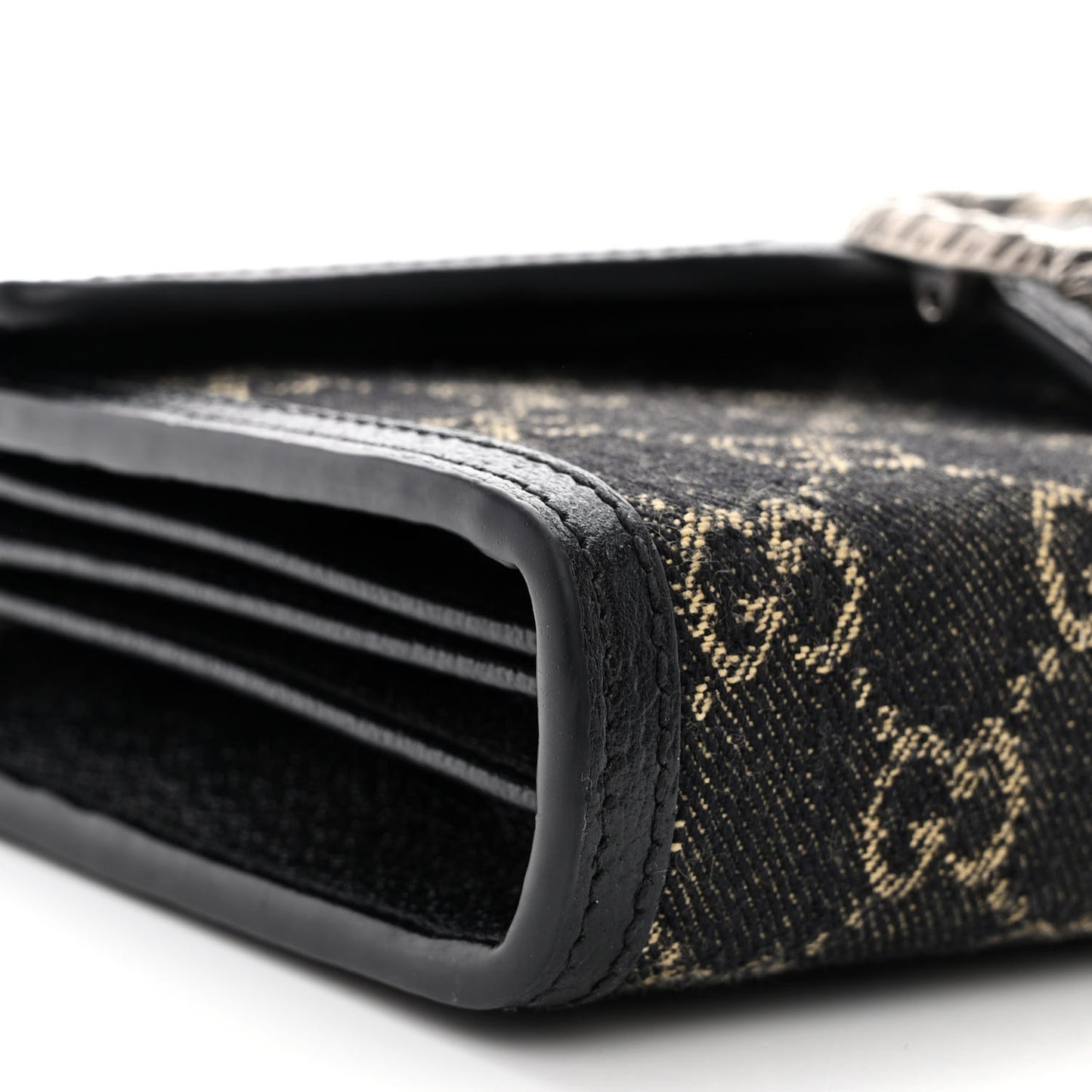 Jacquard Black Denim GG Monogram Mini Dionysus Chain Wallet Black Ivory