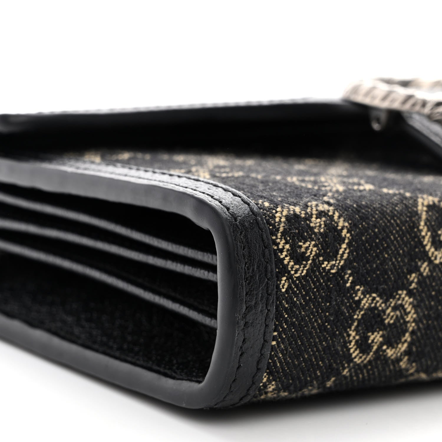 Gucci Jacquard Black Denim GG Monogram Mini Dionysus Chain Wallet Black Ivory 9 of 10
