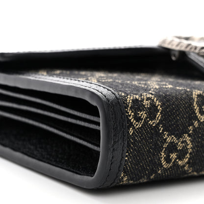 Gucci Jacquard Black Denim GG Monogram Mini Dionysus Chain Wallet Black Ivory 9 of 10
