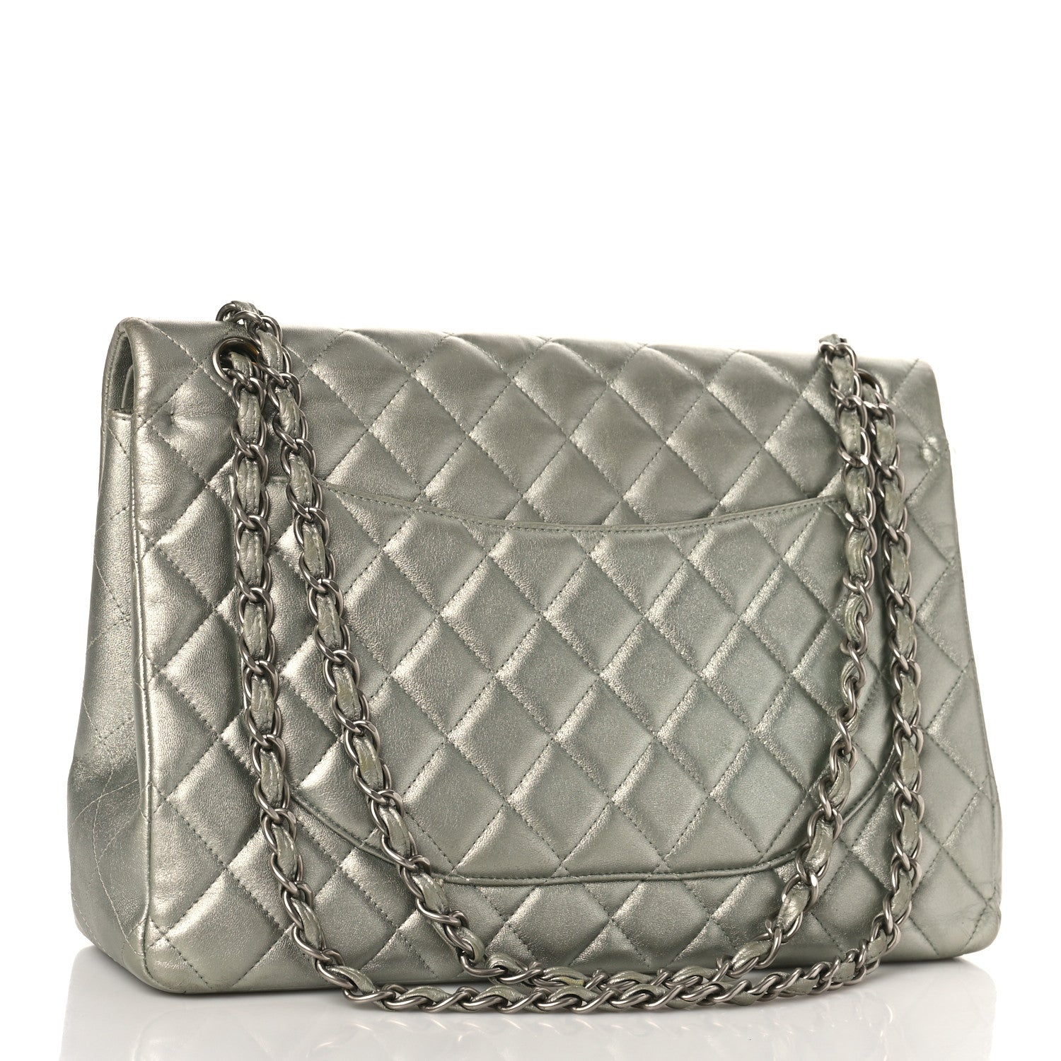 Chanel Metallic Lambskin Quilted Maxi Double Flap Green 3 of 17