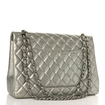 Chanel Metallic Lambskin Quilted Maxi Double Flap Green 3 of 17