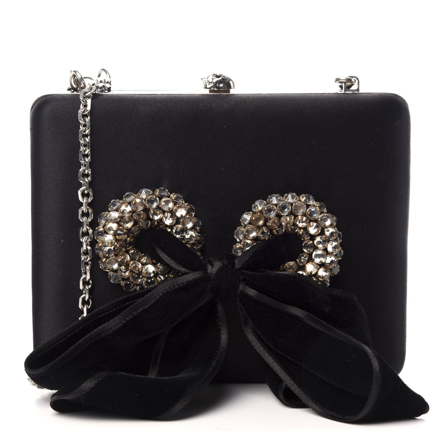 Satin Embellished Box Clutch Black