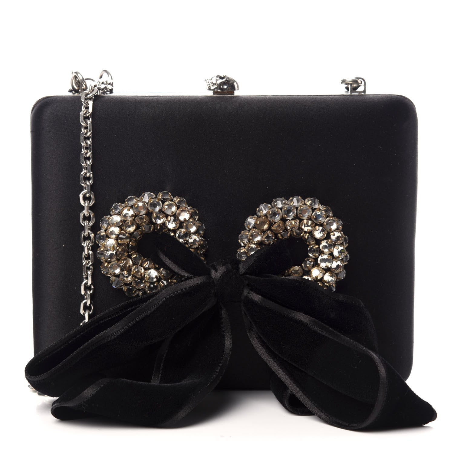 Alexander McQueen Satin Embellished Box Clutch Black 1 of 8
