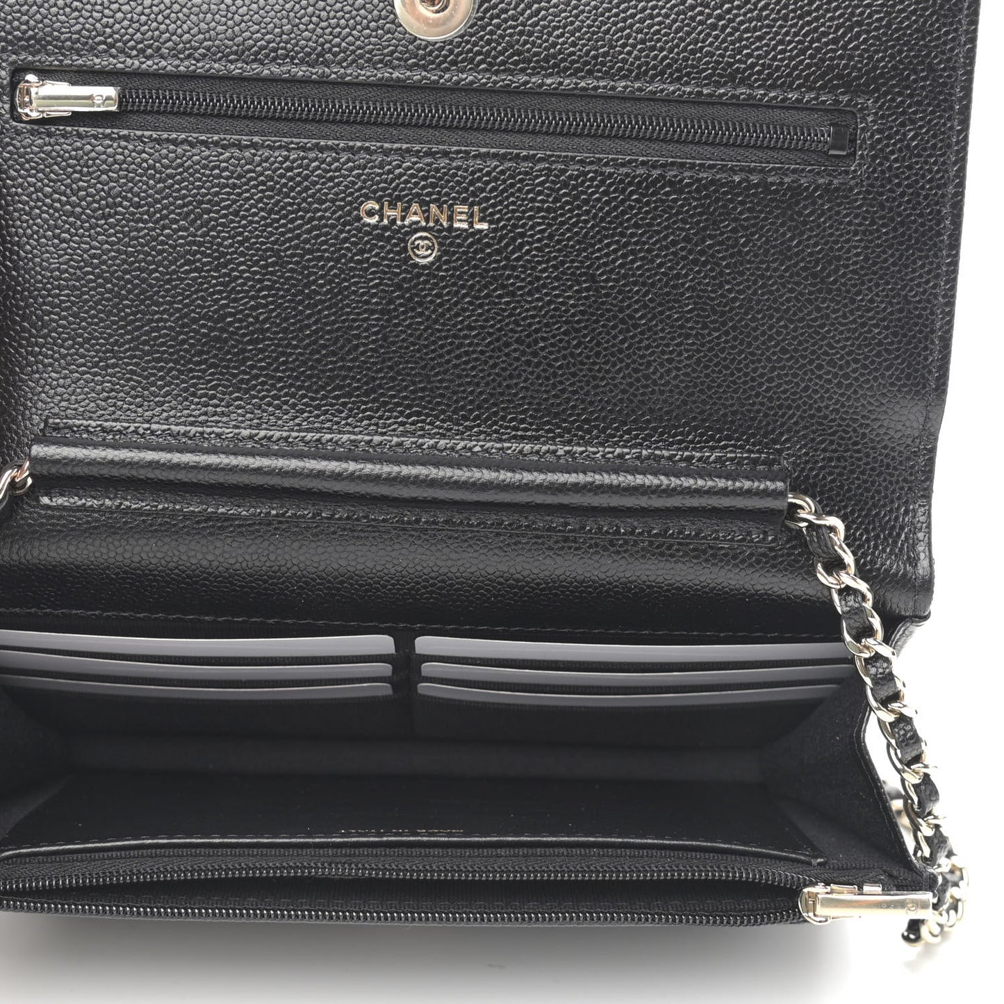 Caviar Quilted Chain CC Wallet On Chain WOC Black