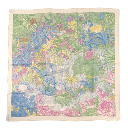 Hermes Cashmere Silk Faubourg Tropical Shawl 140 White Vert Bleu 1 of 3