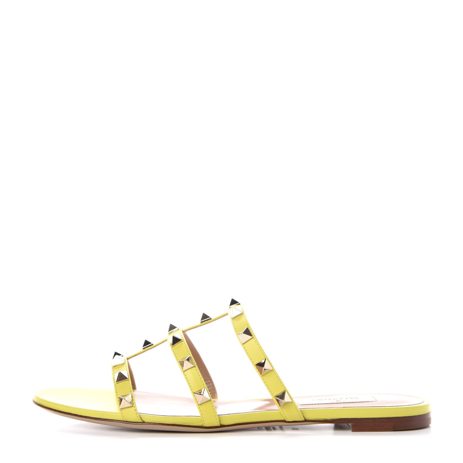 Valentino Garavani Nappa Rockstud Caged Flat Slide Sandals 38 Acid Yellow 1 of 9