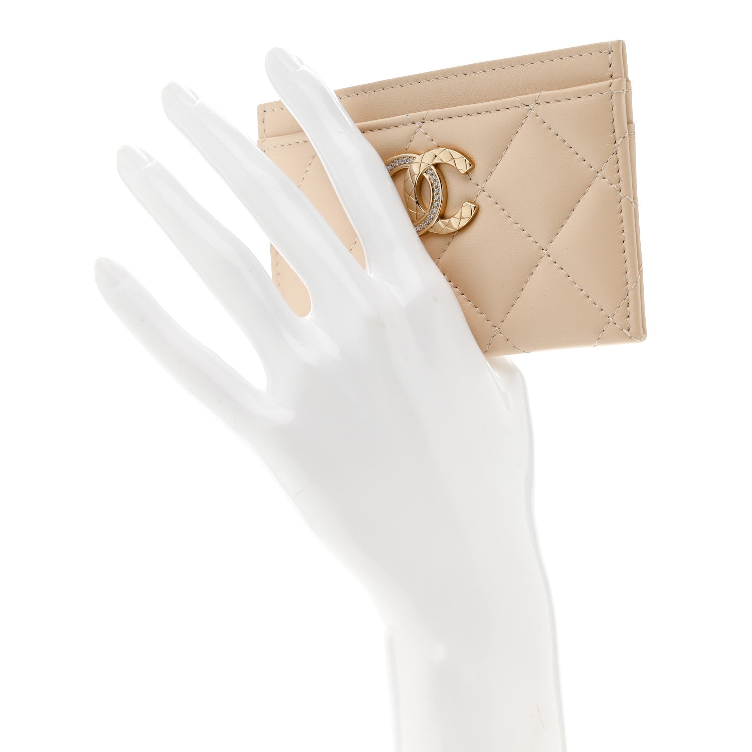 Chanel Lambskin Quilted Crystal CC Card Holder Beige 2 of 9