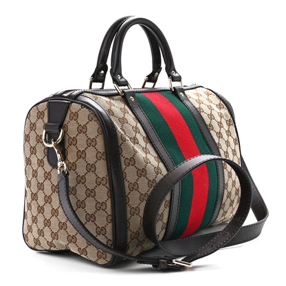 Gucci Monogram Selleria Calfskin Vintage Web Medium Boston Beige Ebony Cocoa 3 of 13