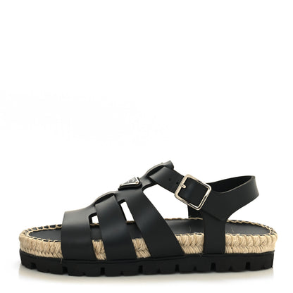 Prada Vitello Soft Rope Metal Triangle Cage Sandals 39 Black 1 of 8