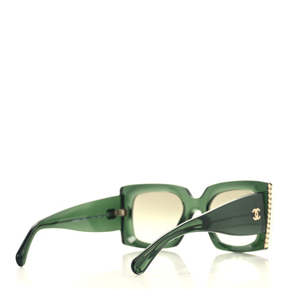 Chanel Acetate Pearl Rectangle Sunglasses 5480-H Dark Green 4 of 8