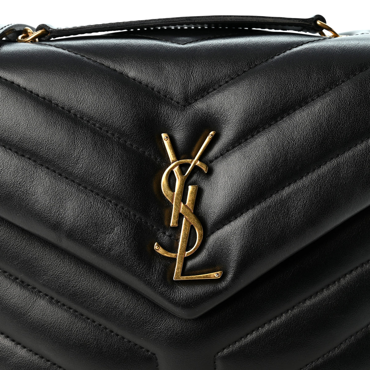 Saint Laurent Calfskin Y Quilted Monogram Small Loulou Chain Satchel Black 7 of 9