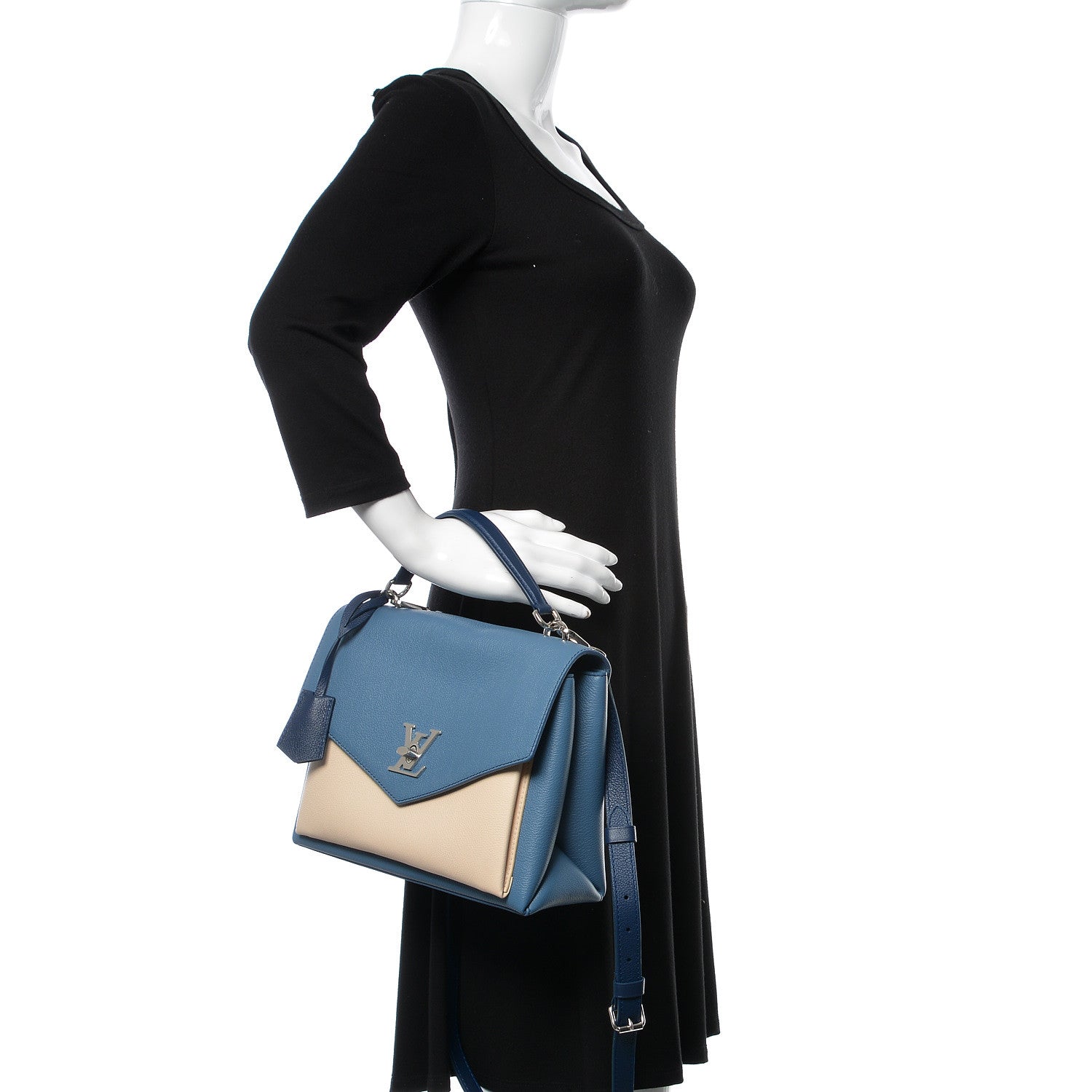 Louis Vuitton Soft Calfskin My Lockme Top Handle Blue Jean Creme 3 of 10