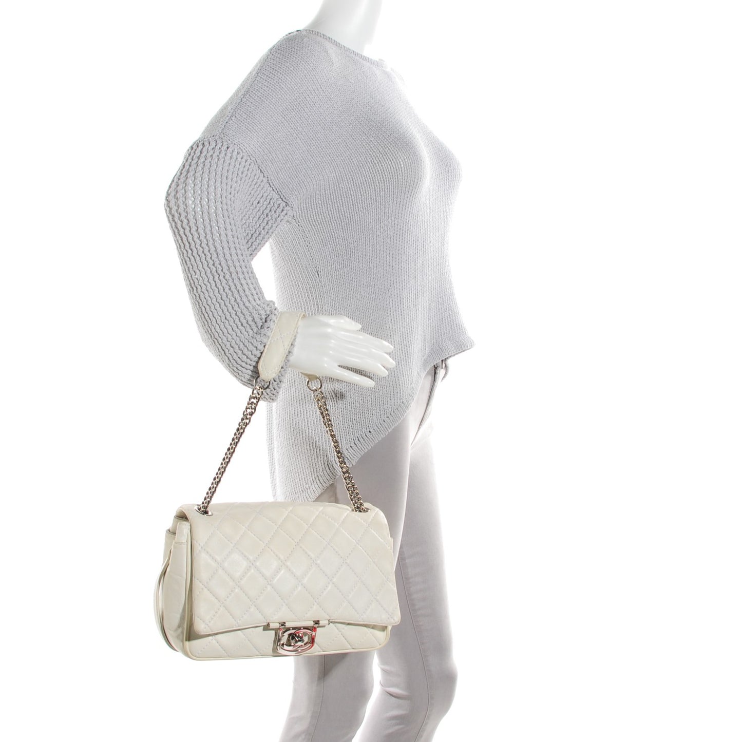 Lambskin Quilted Jumbo Icons Flap White