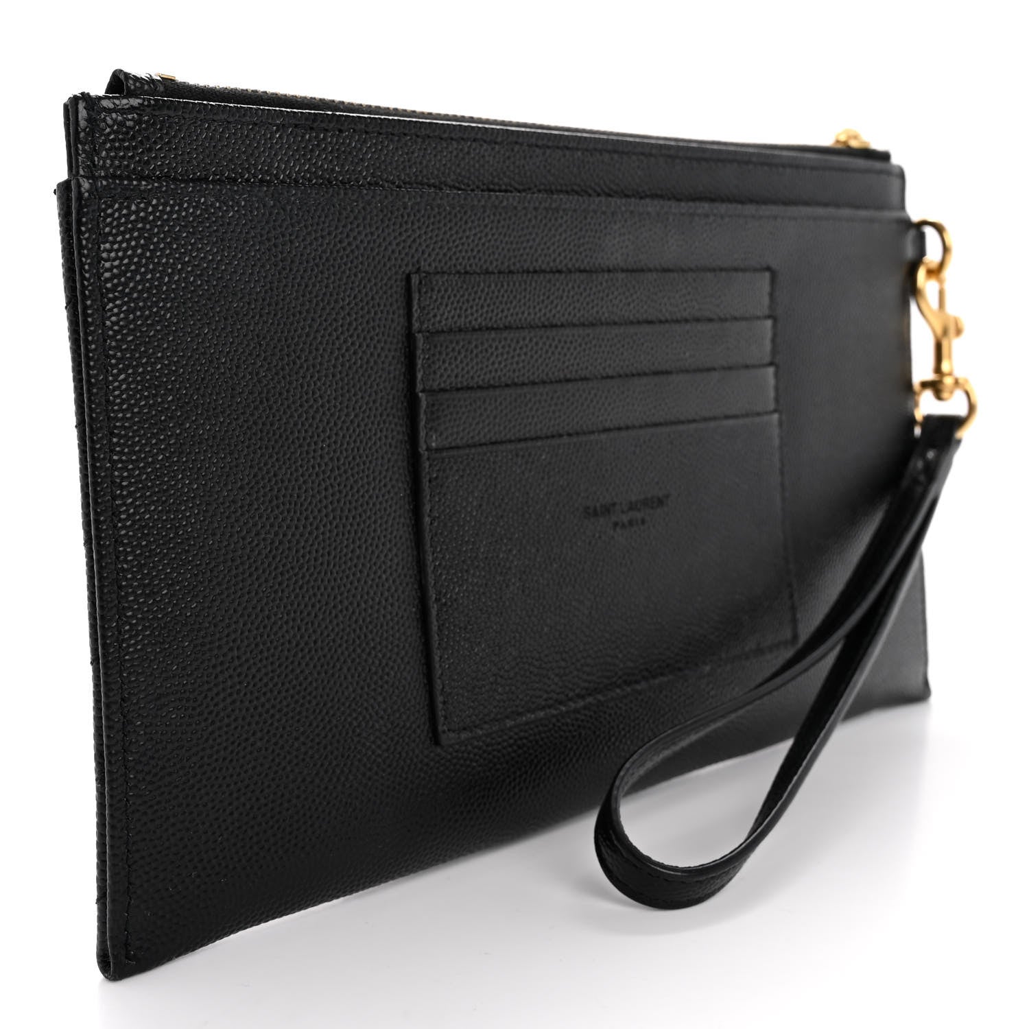 Saint Laurent Grain De Poudre Chevron Monogram Large Bill Pouch Black 3 of 10