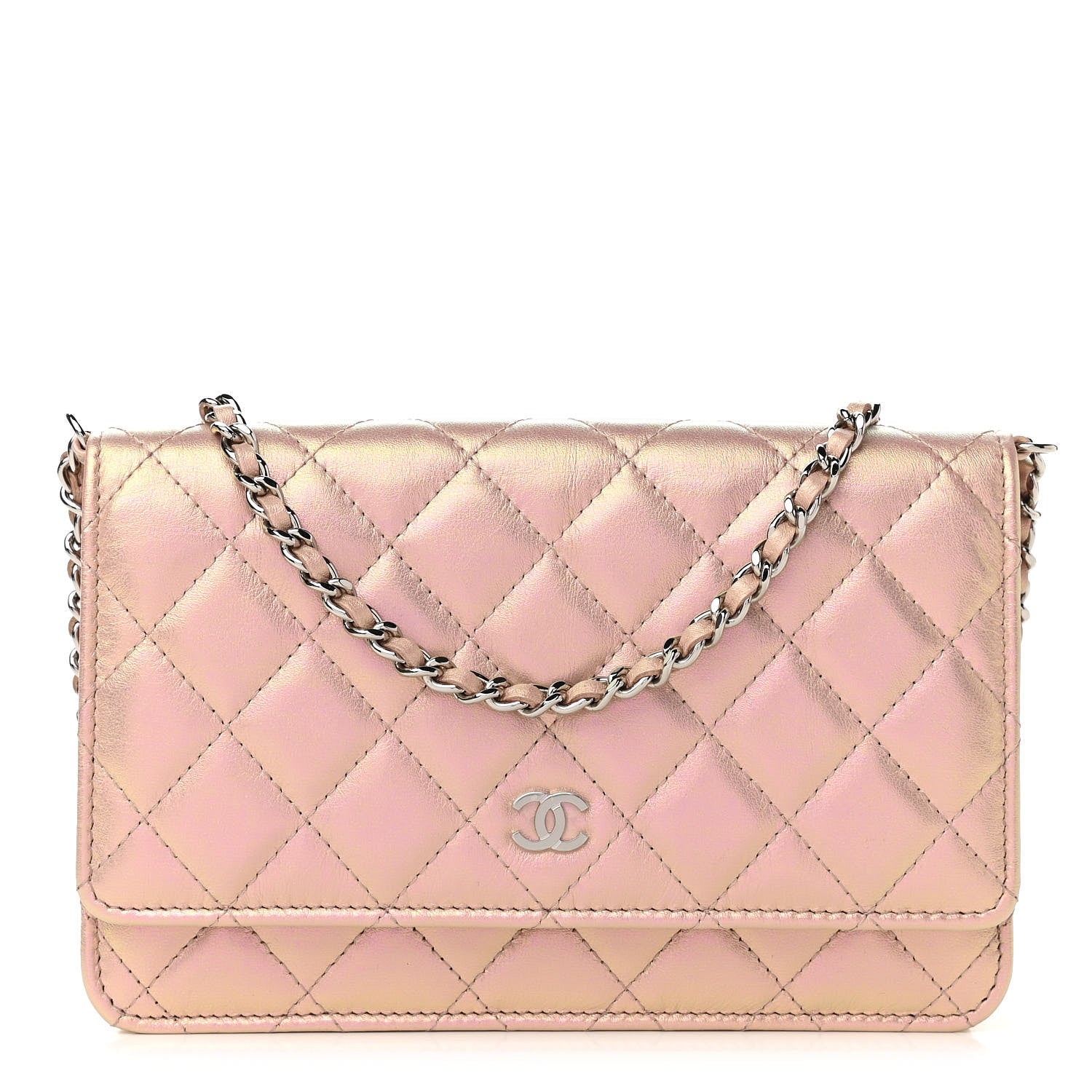 Chanel Iridescent Calfskin Quilted Wallet On Chain WOC Pink 1 of 13