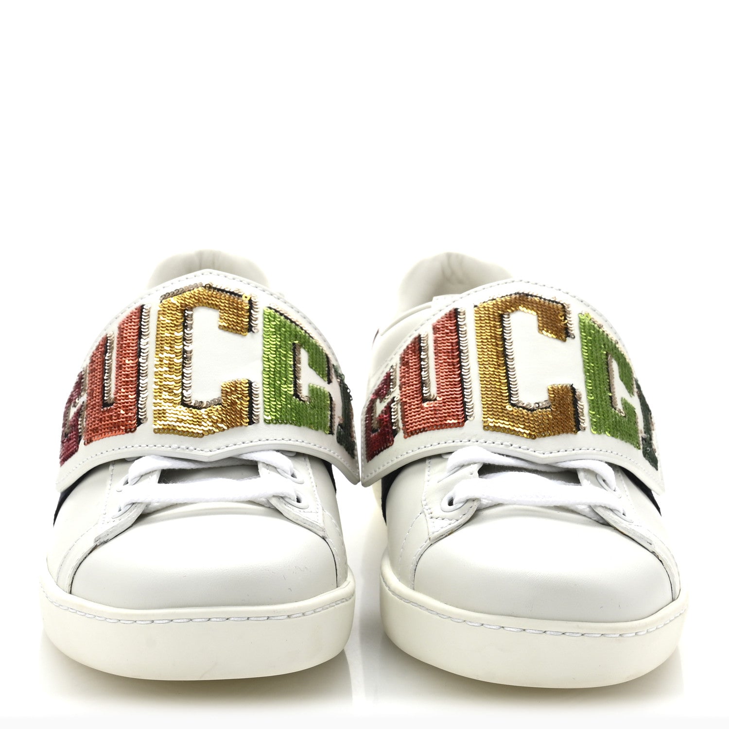 Gucci Calfskin Sequins Web Game Logo Womens Ace Sneakers 36 White 3 of 9