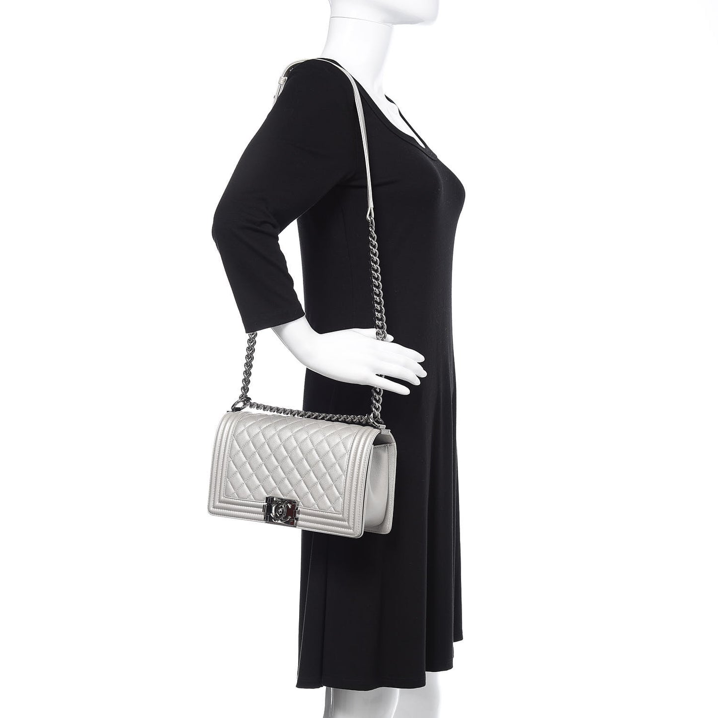 Metallic Caviar Quilted Medium Boy Flap Silver