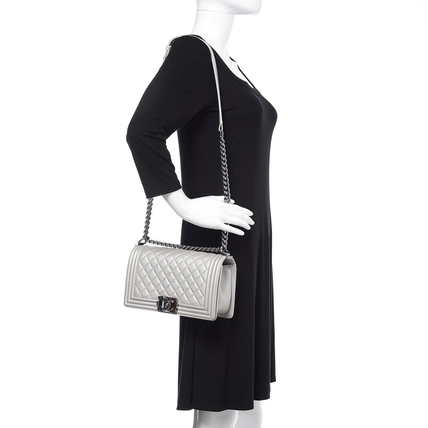 Chanel Metallic Caviar Quilted Medium Boy Flap Silver 2 of 10