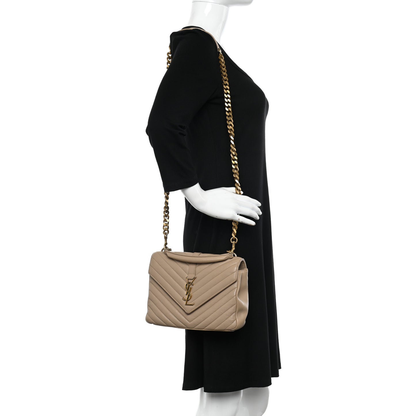 Sheepskin Matelasse Chevron Monogram Medium College Bag Dark Beige