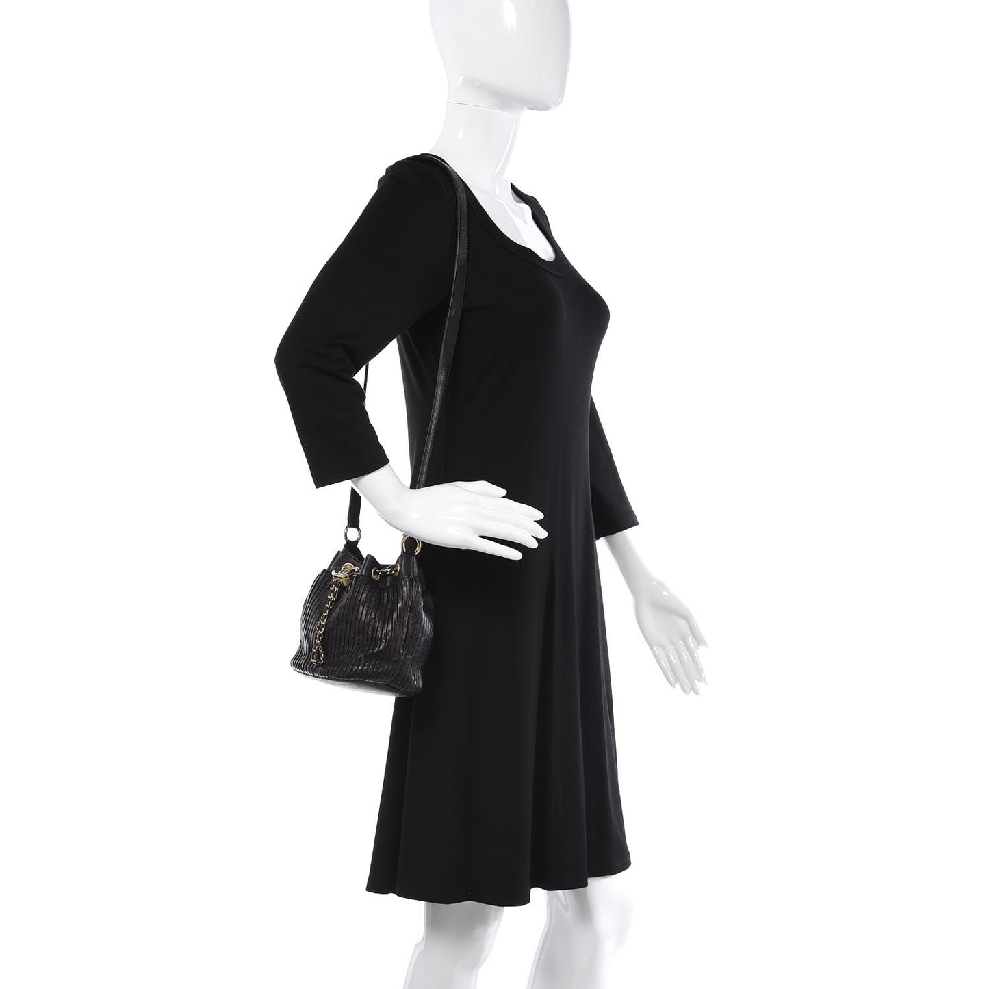 Iridescent Crumpled Calfskin Coco Pleats Small Drawstring Bag Black